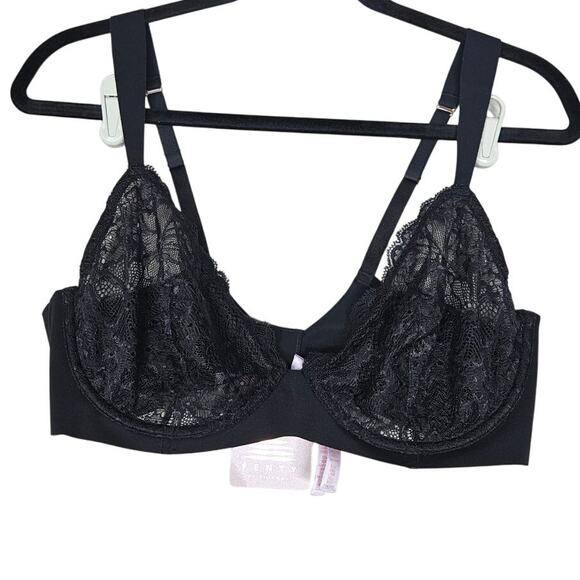 NEW Savage Fenty 38C Black Lace Lingerie Bra Sheer Sexy Underwire No Padding - Picture 1 of 4